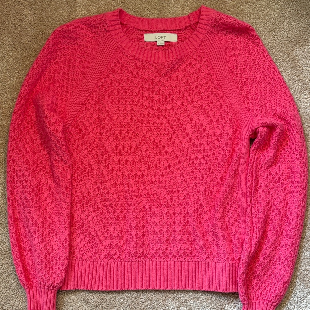 LOFT Raspberry Pink Textured Crewneck Sweater